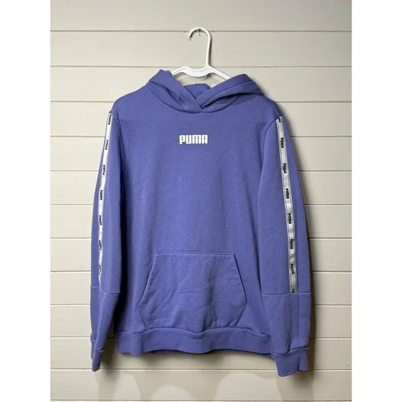 Puma Women's XL Logo Tape Hoodie Purple Athleisure Streetwear Pullover New - Picture 1 of 7